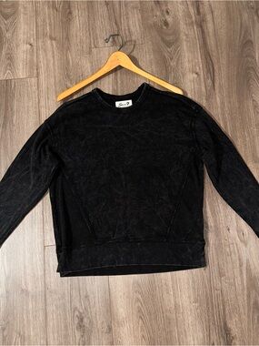 Black Crew Neck Top Waffle Knit Cotton Blend